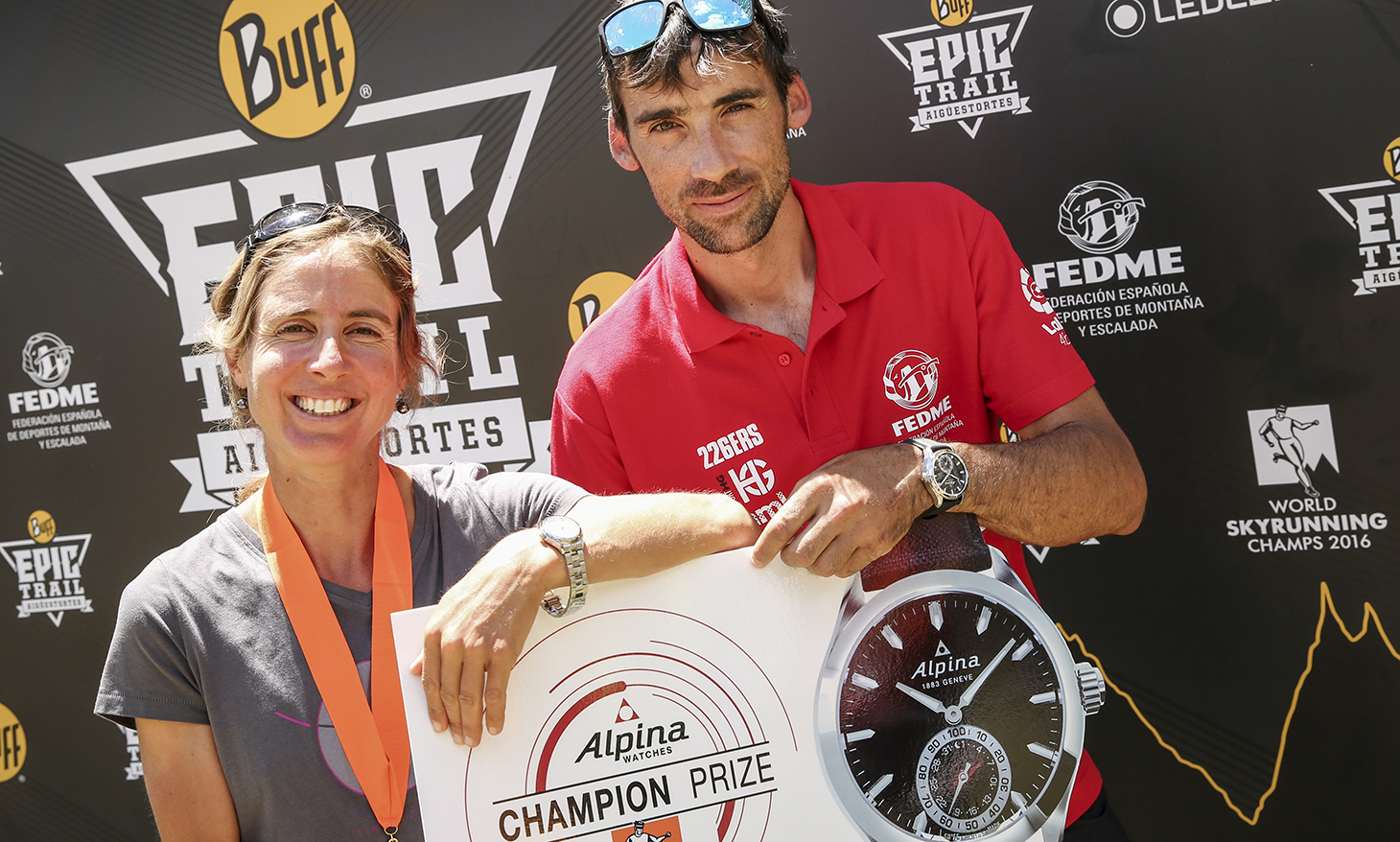 Caroline Chaverot and Luis Alberto Hernando, 2016 Skyrunning Ultra Champions and Alpina Watches prize winners. ©iancorless.com