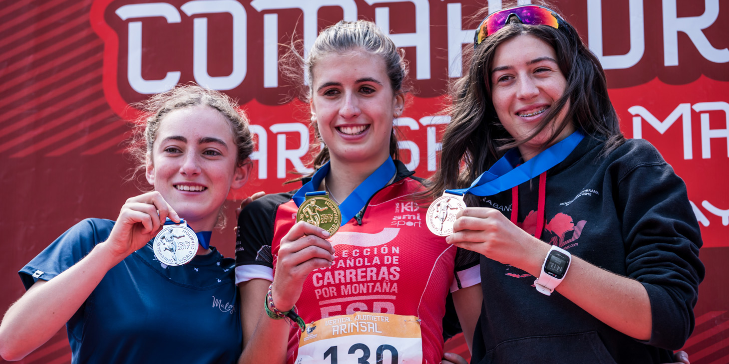 A category, the youngest group, KV Arinsal podium, Magill Erin (USA) silver, Jana Aguilar (ESP) gold, Andrea Sinfreu (AND) bronze. ©iancorless.com /ISF 